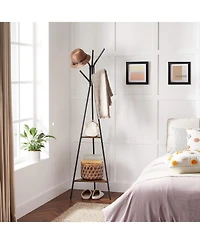 Songmics Home Freestanding Industrial Style Coat Rack, Hall Tree Featuring 2 Shelves, Hazelnut Brown & Black