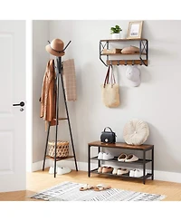 Songmics Home Freestanding Industrial Style Coat Rack, Hall Tree Featuring 2 Shelves, Hazelnut Brown & Black