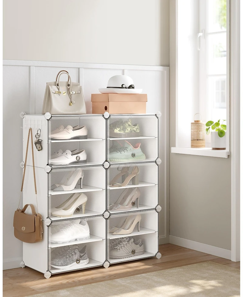 Songmics Home 6-Cube Shoe Organizer with Doors, Modern Look, Store Up to 24 Pairs of Shoes, White
