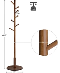Songmics Home Solid Wood Coat rack with 7 Rounded Hooks, Dark Walnut