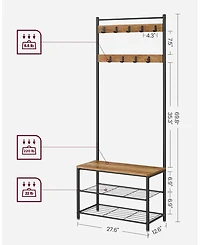 Songmics Home Entryway Industrial Style Coat Rack with Shoe Storage, 3-in-1 Design with Steel Frame, Grey