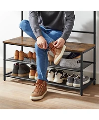 Songmics Home Entryway Industrial Style Coat Rack with Shoe Storage, 3-in-1 Design Steel Frame, Grey