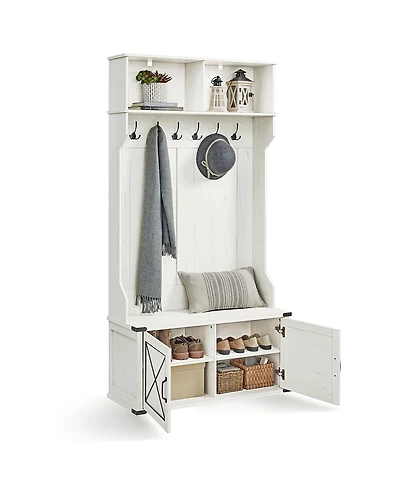 Songmics Home Farmhouse Style Entryway Hall Tree with Bench & Storage, Rustic White