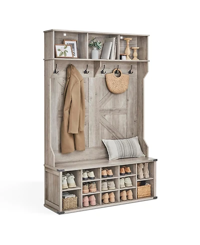 Songmics Home Farmhouse Style Entryway Hall Tree with Bench & Storage, Rustic White