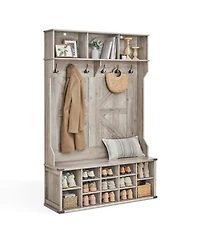 Songmics Home Farmhouse Style Entryway Hall Tree with Bench & Storage, Rustic White