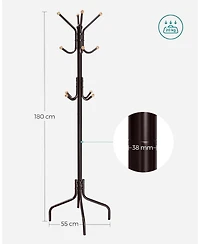Songmics Home Freestanding Tree-Shaped Coat Rack with 4 Legs & 12 Hooks, Coffee Brown