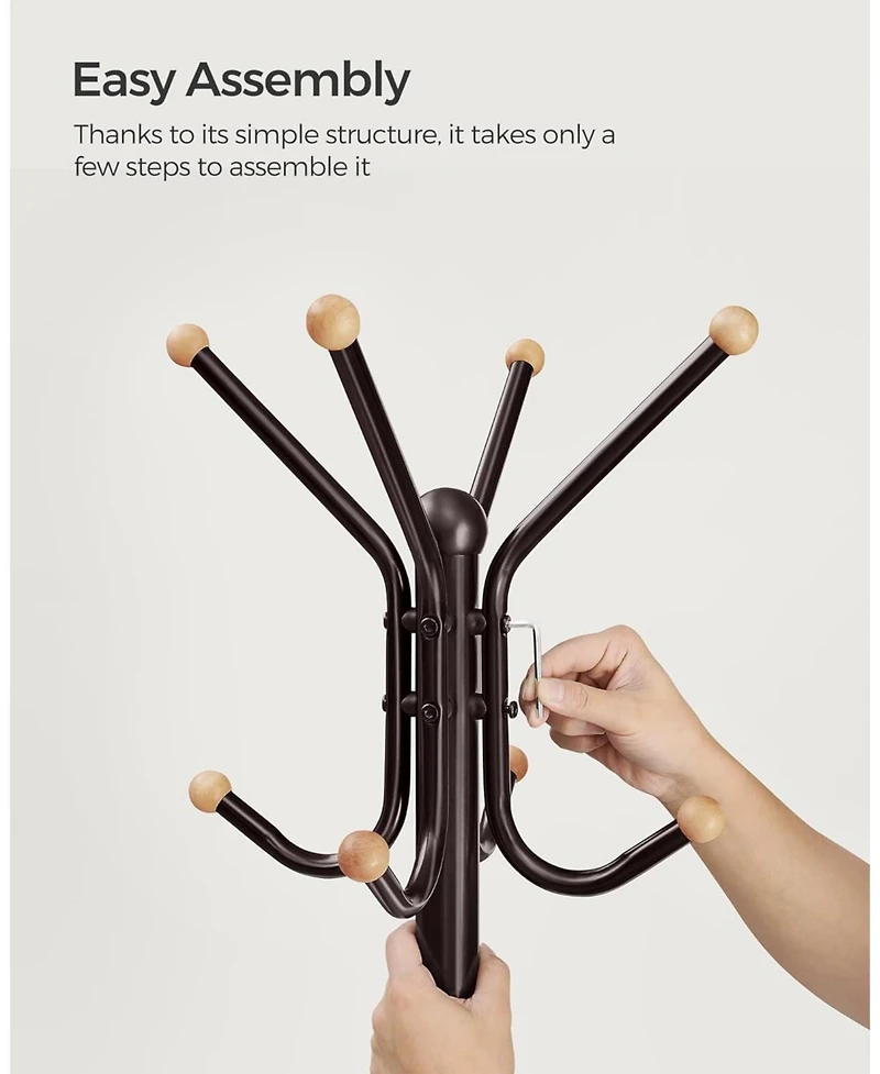 Songmics Home Freestanding Tree-Shaped Coat Rack with 4 Legs & 12 Hooks, Coffee Brown