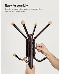 Songmics Home Freestanding Tree-Shaped Coat Rack with 4 Legs & 12 Hooks, Coffee Brown