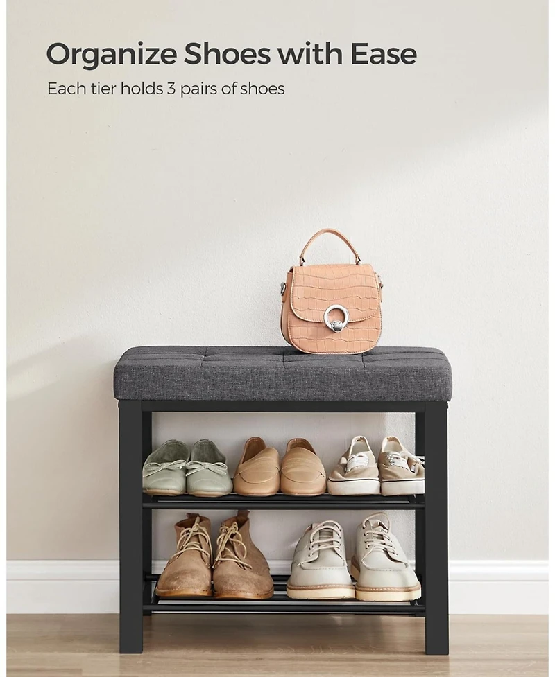 Songmics Home Modern Entryway Bench with cushion and Shoe Storage, Ideal for Living Room, Bedroom, Hallway, Dark Grey & Ink Black