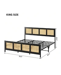 gaomon Twin/Full/Queen/King Size Bed Frame With Rattan Headboard And Footboard Rattan Platform Bed Frame, Mattress Foundation, Noise-Free, No Box Spri