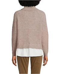 Lands' End Women's Cable Turtleneck with Mock Shirt Detail Sweater