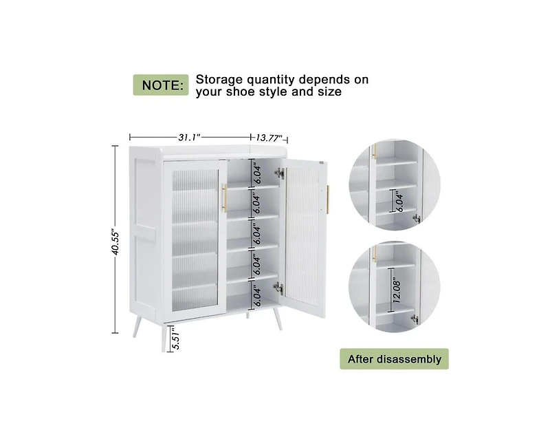 gaomon 5-Tier Entryway Shoe Storage Cabinet with Glass Doors, Shoe Cabinet with Adjustable Shelves, Shoe Storage Organizer for Hallway, Closet, Living