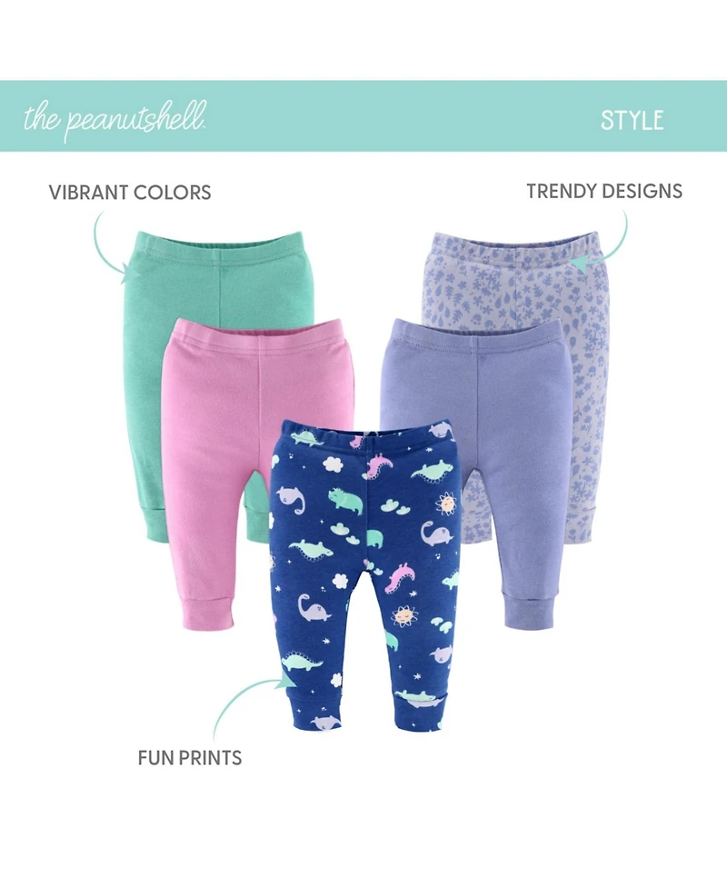 The Peanutshell Baby Girls Pants, 5-Pack, Dino