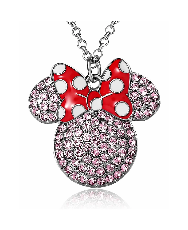 Disney Minnie Mouse Fashion Red Polka Dot Bow Crystals Pave Necklace