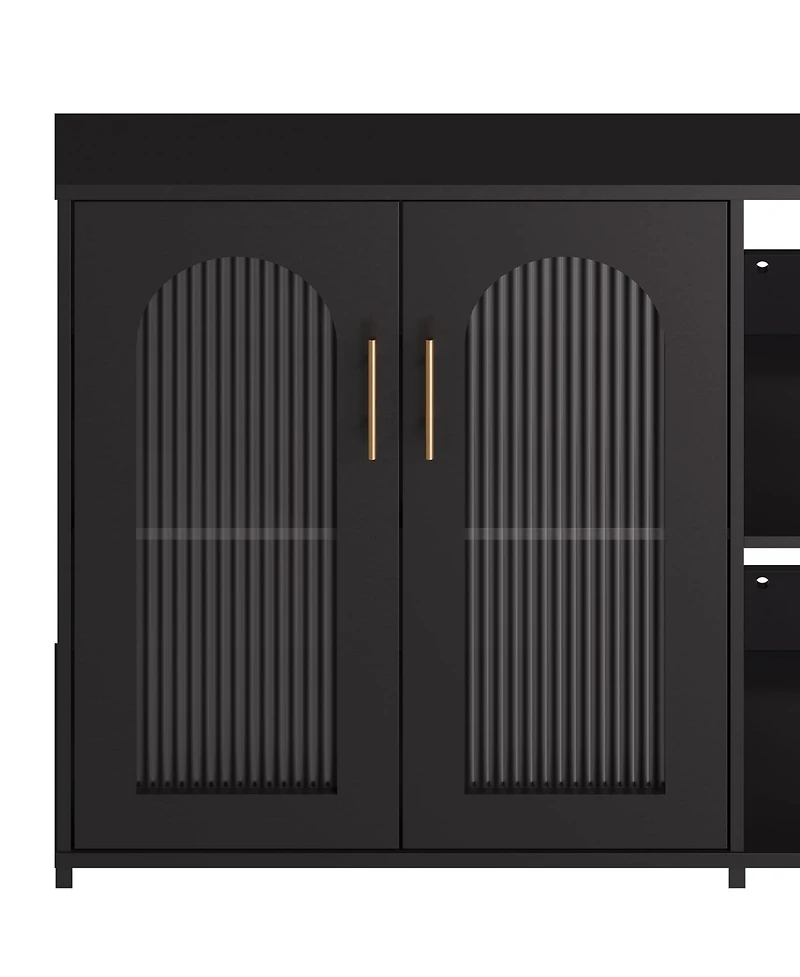 gaomon Buffet Sideboard Cabinet, Wooden Storage Cabinet with Glass Doors, Two Metal Handle