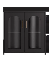 gaomon Buffet Sideboard Cabinet, Wooden Storage Cabinet with Glass Doors, Two Metal Handle