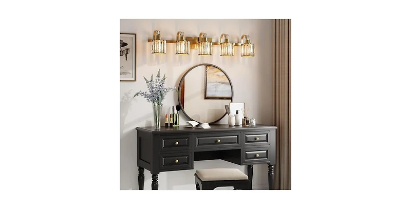 gaomon Crystal Gold Bathroom Vanity Light 5 Light Modern Bathroom Vanity Light Fixtures