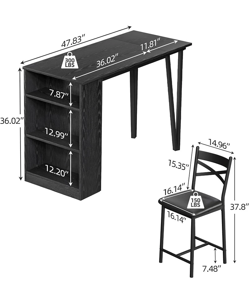 gaomon Dining Table Set for 2, Kitchen Bar Table and Chairs for 2, 3-Piece Kitchen Table Set with 2 Upholstered Chairs, Black