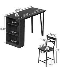 gaomon Dining Table Set for 2, Kitchen Bar Table and Chairs for 2, 3-Piece Kitchen Table Set with 2 Upholstered Chairs, Black