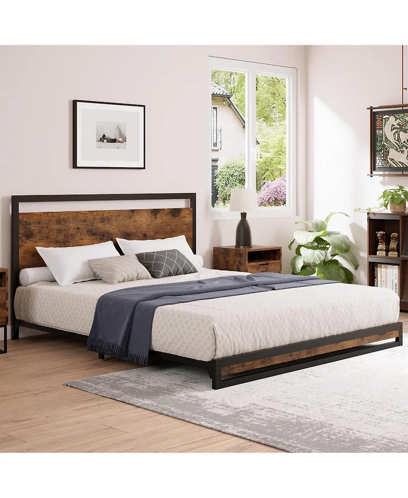 gaomon Inch Metal Platform Bed Frame With Wooden Headboard And Footboard, Mattress Foundation