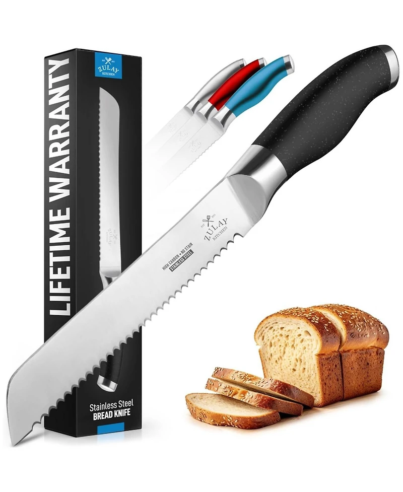 Zulay Kitchen Serrated Bread Knife - Stainless Steel for Homemade Bread, Cake, Bagel