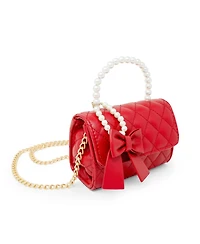 Tiny Treats + Zomi Gems Girls Quilted Pearl Handle Bow Ribbon Handbag, Red