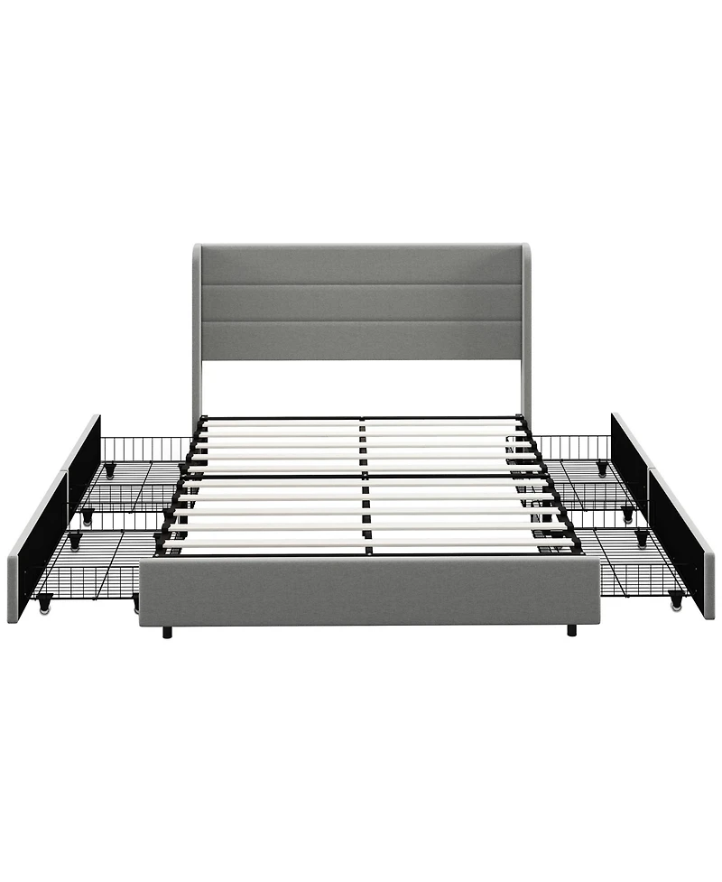 Homcom Queen Size Bed Frame with Headboard 4 Drawers Noise-Free, Light Gray