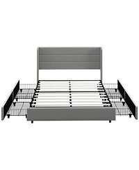 Homcom Queen Size Bed Frame with Headboard 4 Drawers Noise-Free, Light Gray