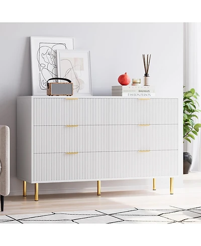 gaomon White 6 Drawer Dresser for Bedroom, 56” Wide Wood Dresser Organizer with Metal Legs