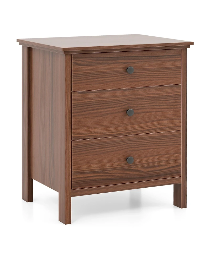 Gymax 3-Drawer Nightstand Wooden Bedside Table Modern Side End Table Walnut