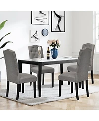 Gymax Set of 4 Tufted Dining Chair Upholstered w/ Nailhead Trim & Rubber Wooden Legs