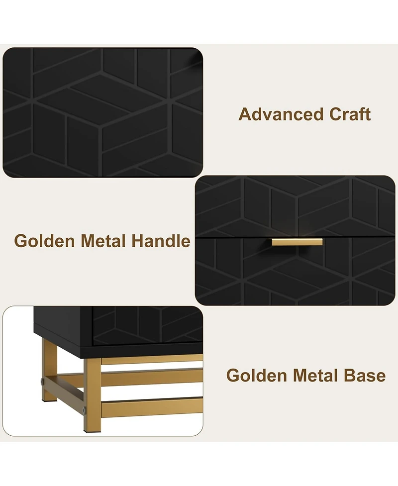 gaomon Dresser for Bedroom, 6 Drawer Dresser Organizer with Golden Metal Handle and Legs,Black