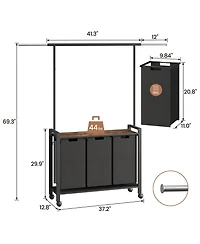 gaomon Laundry Sorter, Laundry Hamper 3-Section With Hanging Rack, Rolling Laundry Hamper With Removable Laundry Basket