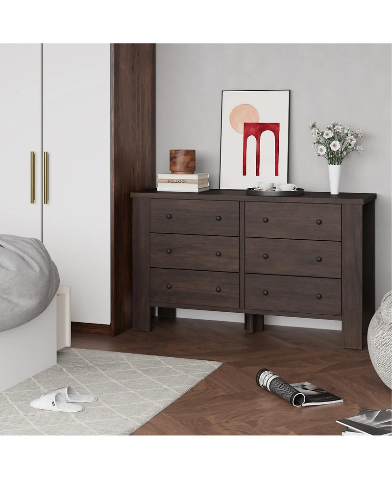 gaomon Dark Brown Dresser for Bedroom, 6 Drawer Dresser with Metal Handle, Dresser Organizer