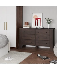 gaomon Dark Brown Dresser for Bedroom, 6 Drawer Dresser with Metal Handle, Dresser Organizer