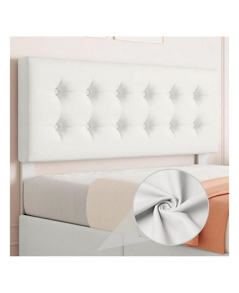Bed Frame,With 4 Storage Drawers And Headboard, Linen Upholstered Platform Frame With Wooden Slats Support, Button Tufted Design