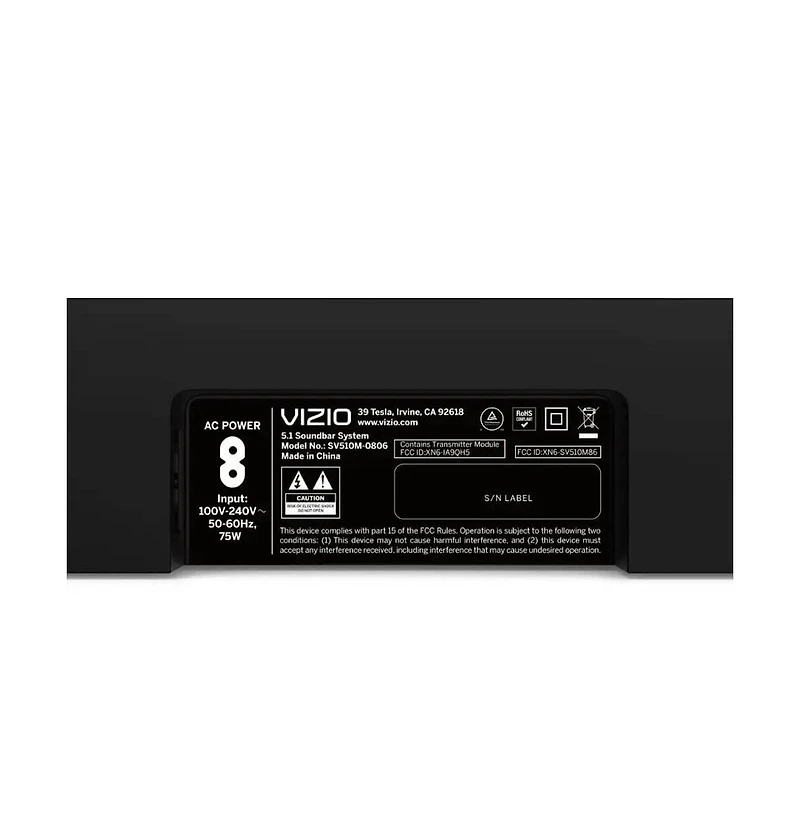 Vizio 5.1 Channel Soundbar with Wireless Subwoofer and Speakers