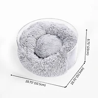Bette 20.75" x 20.75" Small/Medium Modern Acrylic Calming Fluffy Donut Pet Bed with Washable Cover, Light Gray/Clear