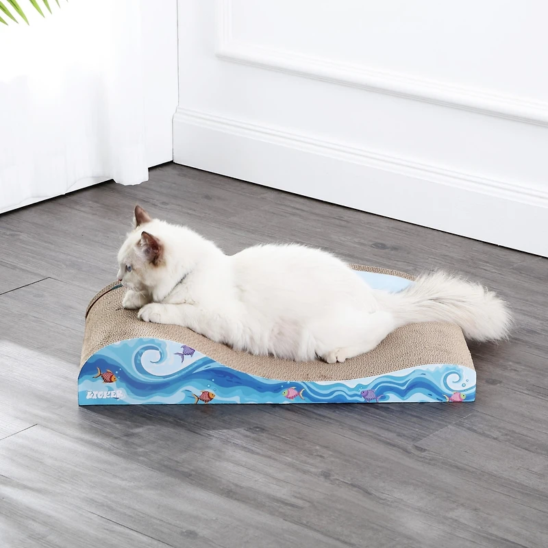Kokomo 23.75" Coastal Cardboard Lounge Bed Cat Scratcher with Catnip, Blue