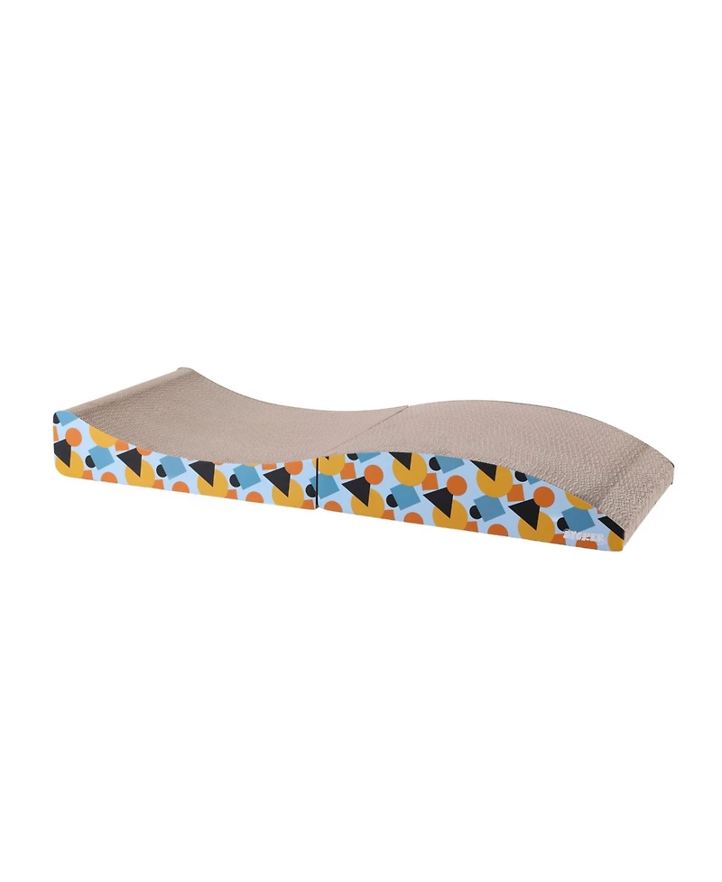 The Licker Store Eero 32" Modern Cardboard Foldable Lounge Cat Scratcher with Catnip, Blue/Orange