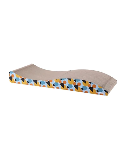 The Licker Store Eero 32" Modern Cardboard Foldable Lounge Cat Scratcher with Catnip, Blue/Orange