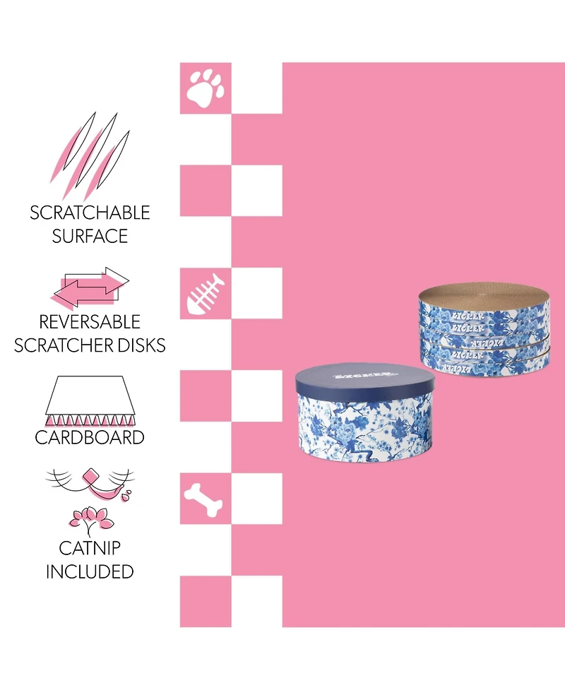 Kate 12" Modern Patterned Cardboard Reversible Cat Scratcher Pad Box with Catnip
