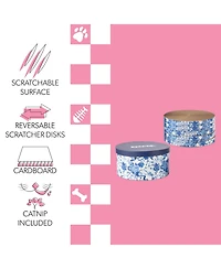 Kate 12" Modern Patterned Cardboard Reversible Cat Scratcher Pad Box with Catnip