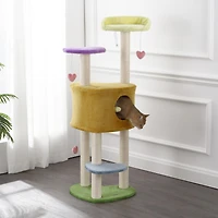 The Licker Store Aisling 51" 4-Tier Modern Sisal Heart Cat Tree with Scratching Posts, Napping Perch, and Dangling Toys, Multi