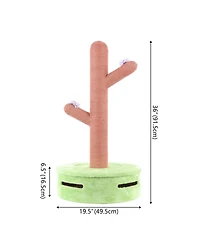 The Licker Store Rosa 36" Modern Jute Cactus Cat Scratching Post with Flower Toys and Built-In Bell Toys, Pink/Green