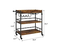 gaomon 3-Tier Rolling Bar Cart with Wheels, Metal Serving Cart with Wine Rack & Removable Tray for Home, Kitchen, Dining Room, and Living Area-Retro B