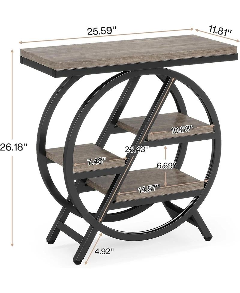 Tribesigns End Table Set of 2, 3-Tier Narrow End & Side Table with Storage and with Geometric Metal Frame, Industrial Nightstand and Bedside Table