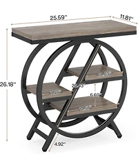 Tribesigns End Table Set of 2, 3-Tier Narrow End & Side Table with Storage and with Geometric Metal Frame, Industrial Nightstand and Bedside Table