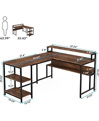 Tribesigns Reversible Corner Computer Desk with Storage Shelves,59 Inch L Shaped Desk with Monitor Stand,Study Writing Table Workstation for Home Offi