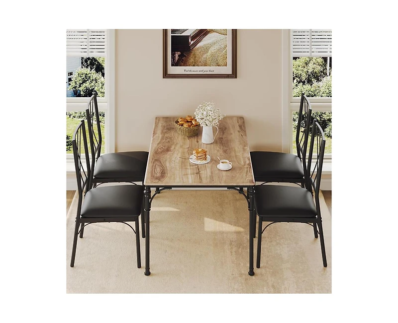 gaomon Dining Table Set for 4, Kitchen Table Set with Upholstered Bench, Dining Room Table Set for 4-6 with Cozy Cushion, 3 Piece Dining Table Set for